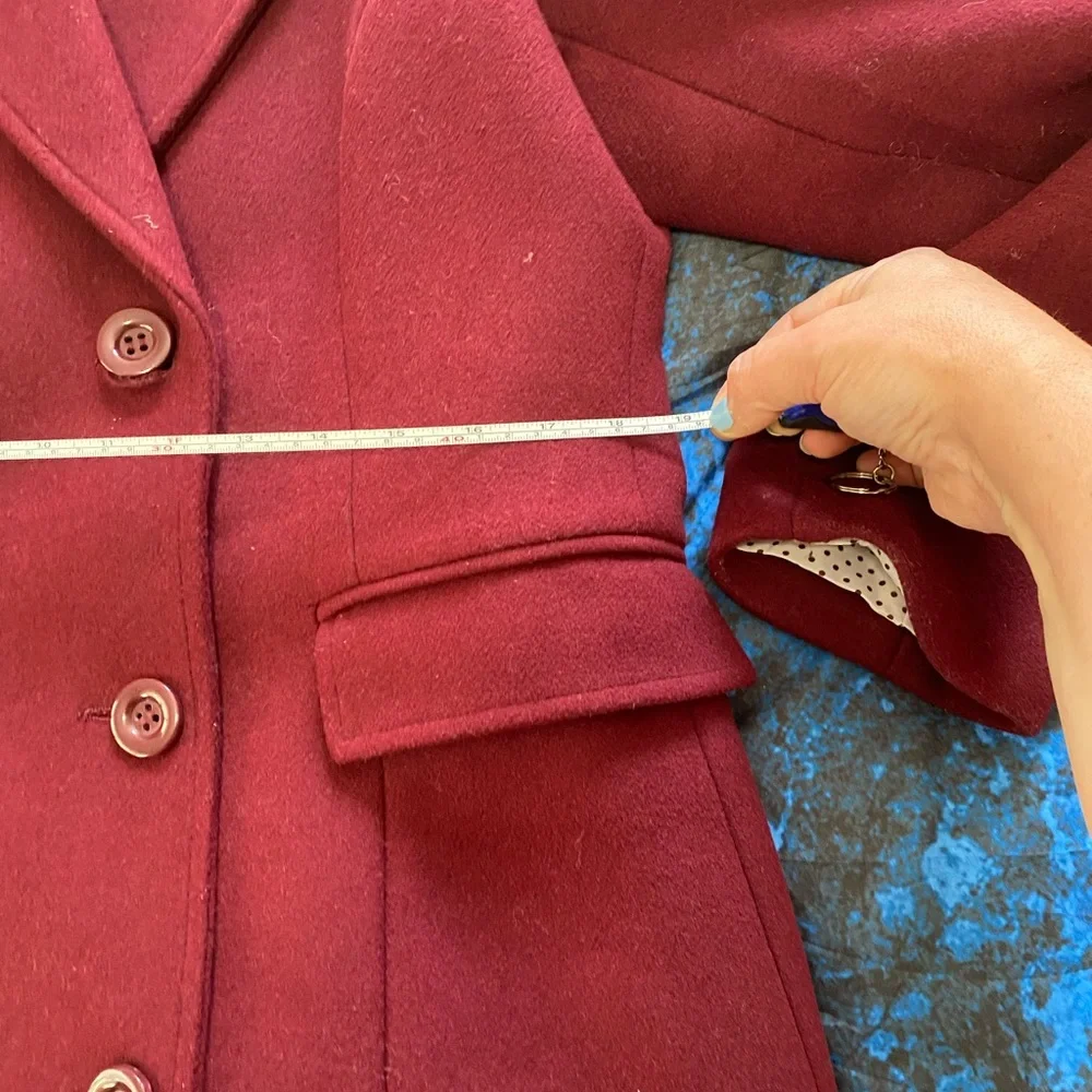 NWOT Haute Edition Double-Breasted Pea Coat with Notched Lapels in Wine - Picture 5 of 8